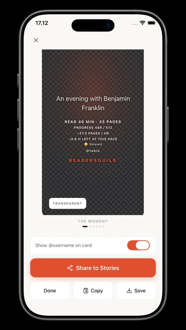 Light share card capturing a reading moment