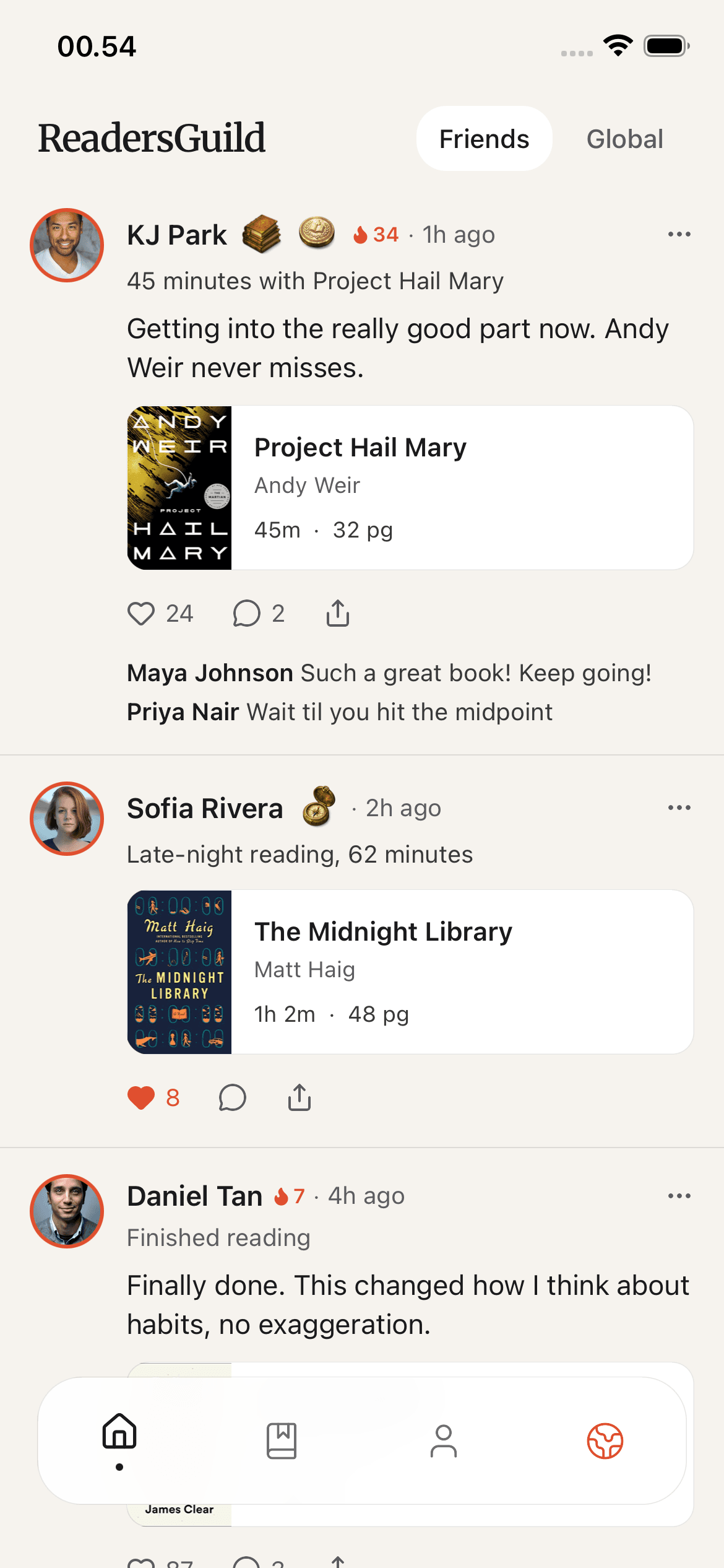 ReadersGuild Feed screen