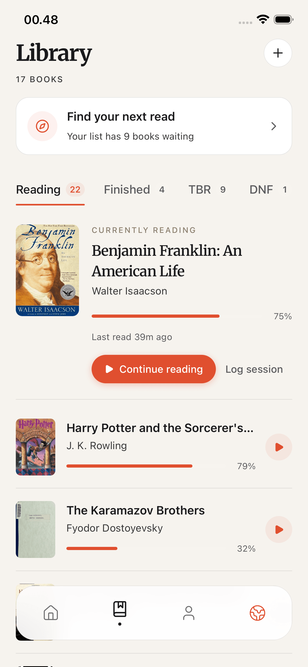 ReadersGuild Library screen