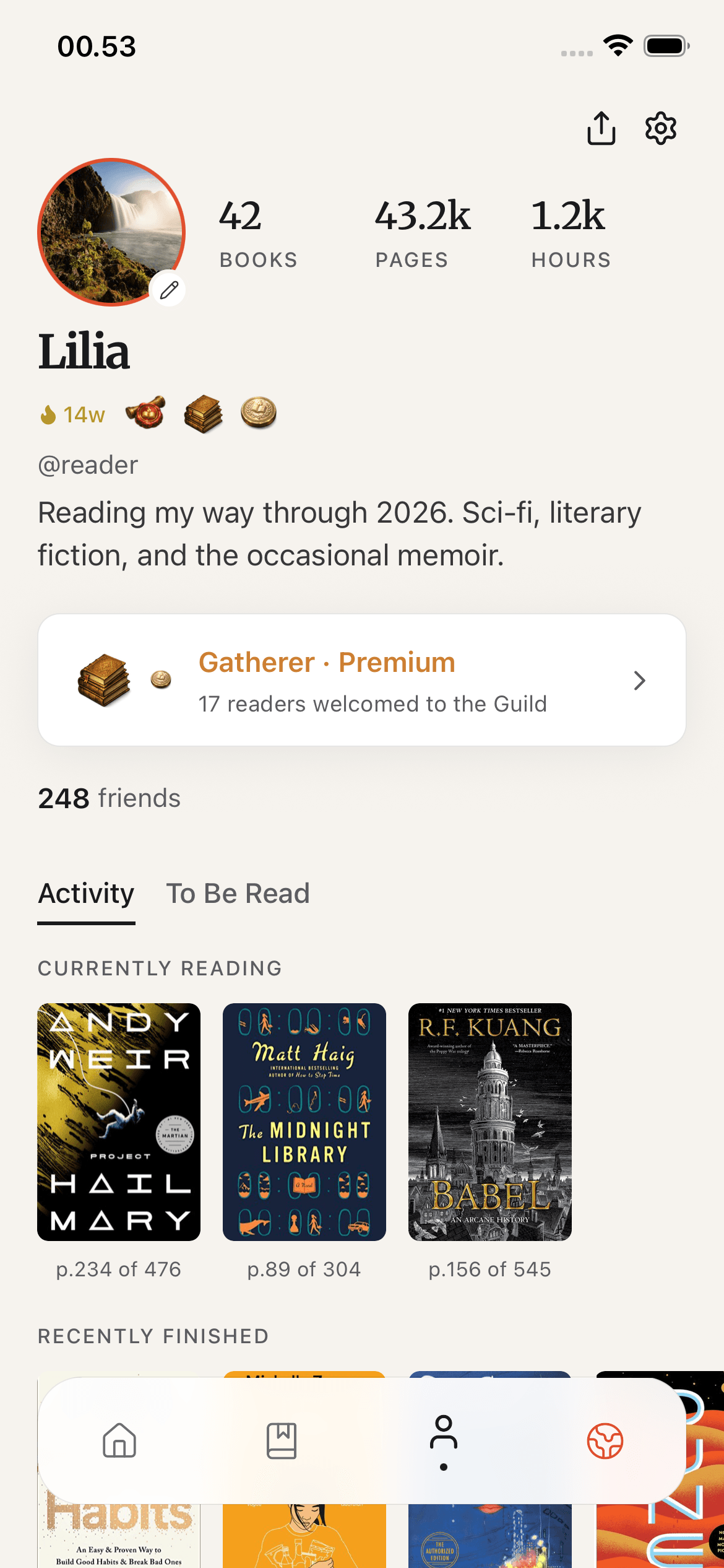ReadersGuild Profile screen